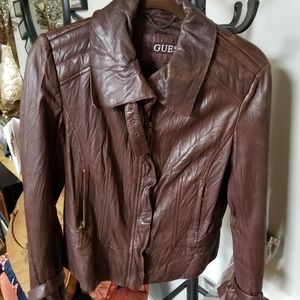 Guess- GENUINE LEATHER- Dark Brown - Size Large - Jacket